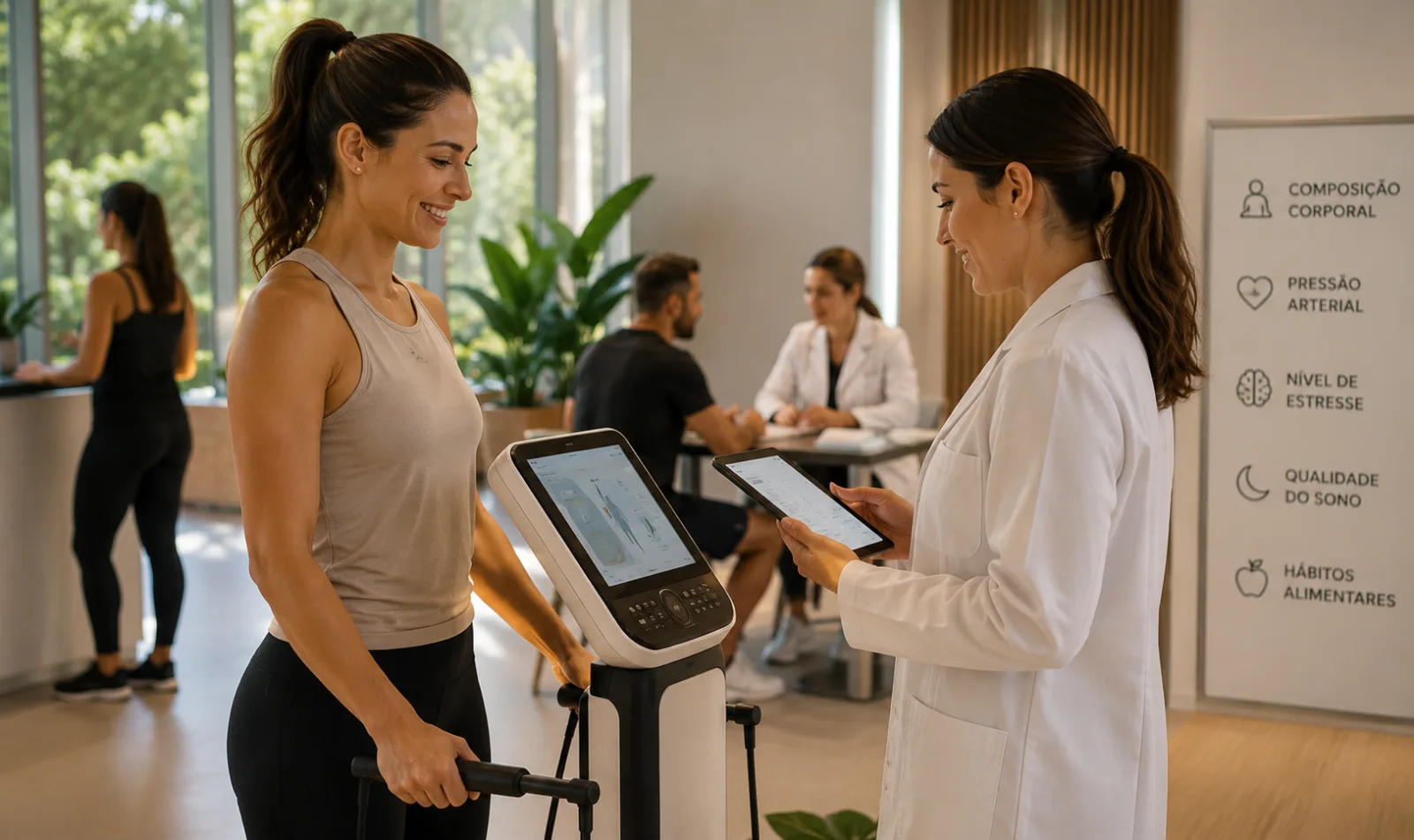 Profissional acompanhando uma participante em uma jornada preventiva